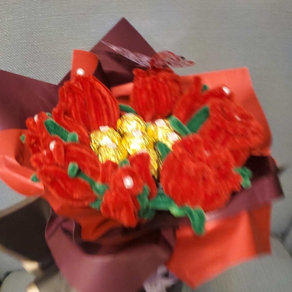 SOLD.  Elegant Red and Gold Floral Boquet